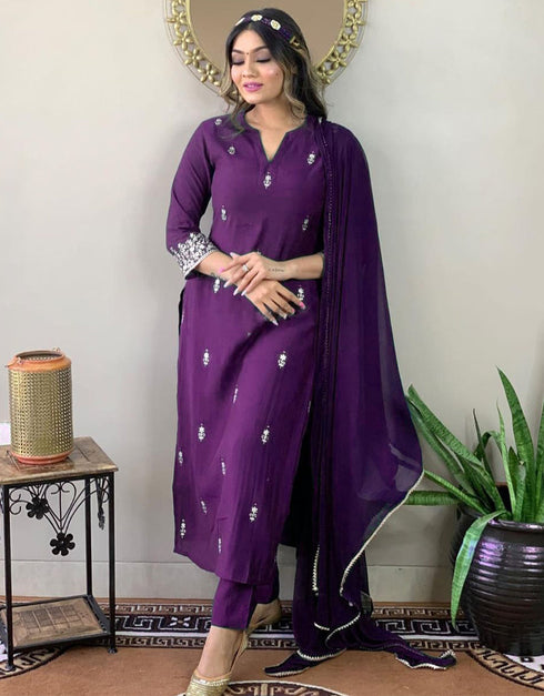 fashionable purple rayon slub trendy designer heavy viscose readymade suit collection with purple rayon slub rt8846-184454 Close-up View